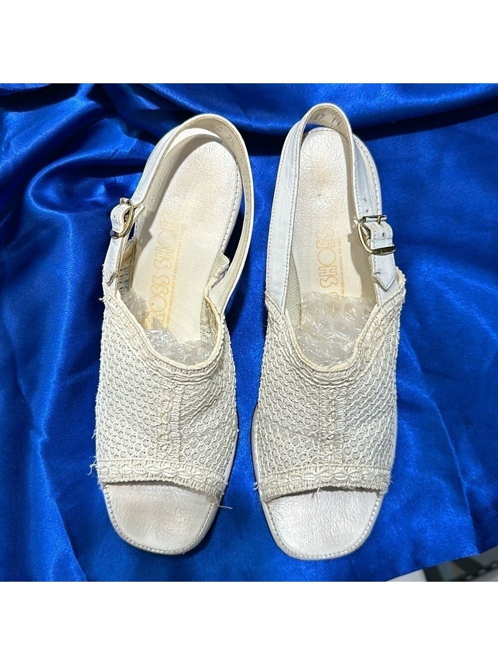 Red Cross - Vintage White Peep Toe Heals Size 7.5  Wedding Day 1974